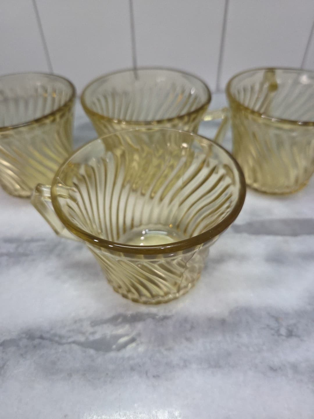 Federal Glass Diana Amber Yellow Coffee Cups, Set of 4, Vtg Twisted Optic Glass - Thumbnail 5