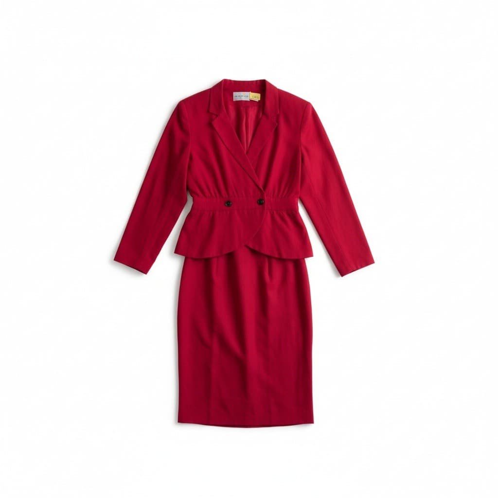 Liz Claiborne Red Silk Suit Dress, Size 8 Petites, Vintage Double Breasted Dress