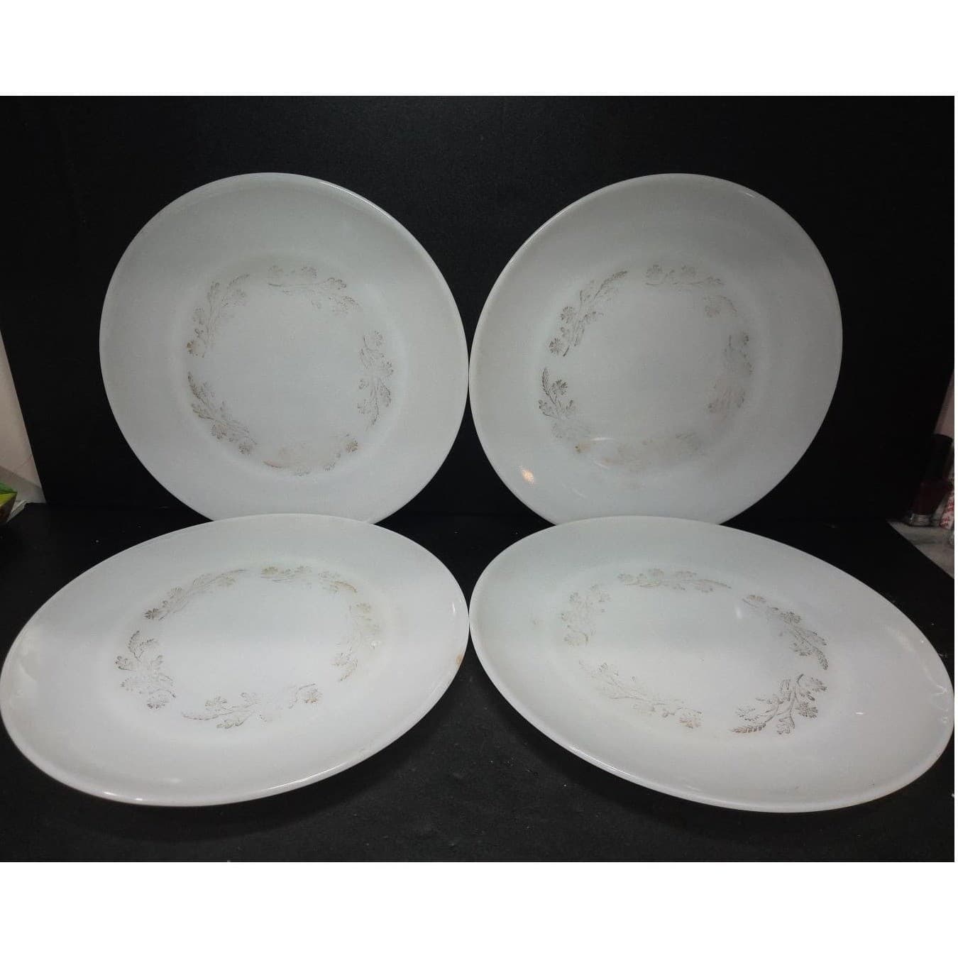 Federal Milk Glass Dinner Plates, Set of 4, Vintage Meadow Gold Wheat Design - Thumbnail 2