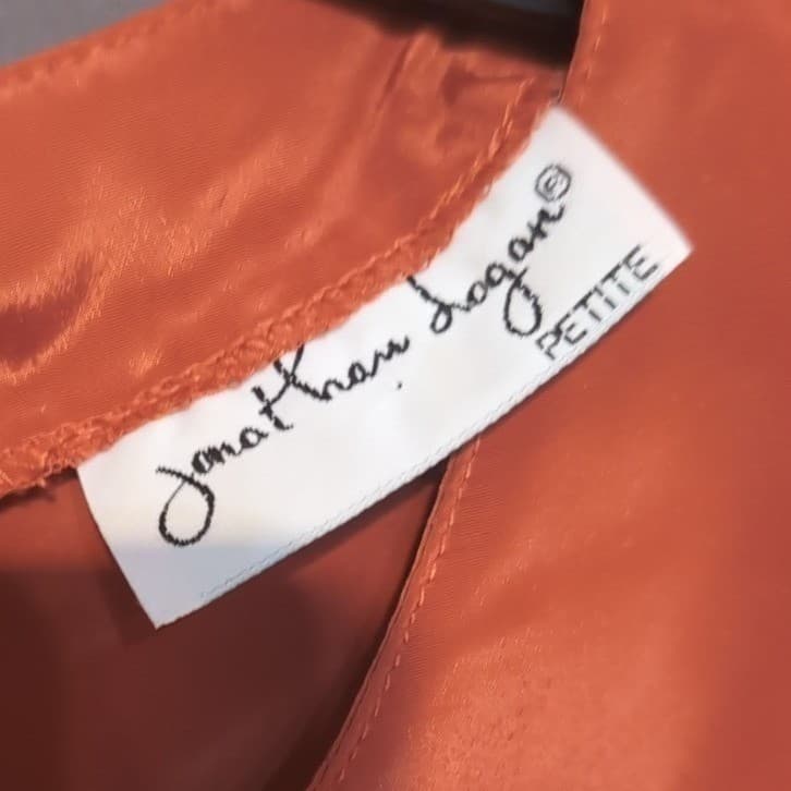 Jonathan Logan Petite Rust Copper Satin Blouse, Short Sleeve Top, Keyhole Back - Thumbnail 5