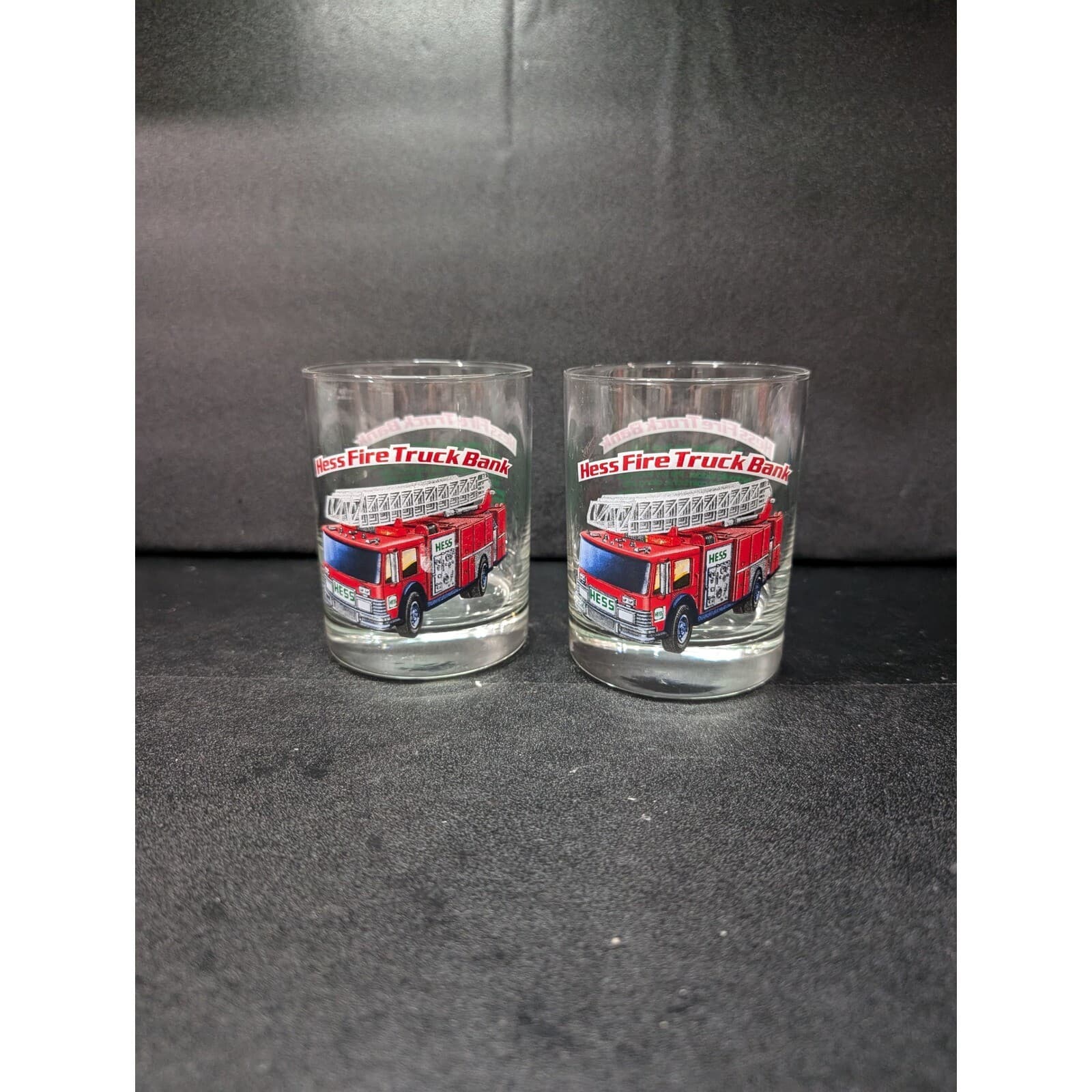 Hess Fire Truck Bank Drinking Glasses, Set Of 2, 1996 Classic Series, Barware