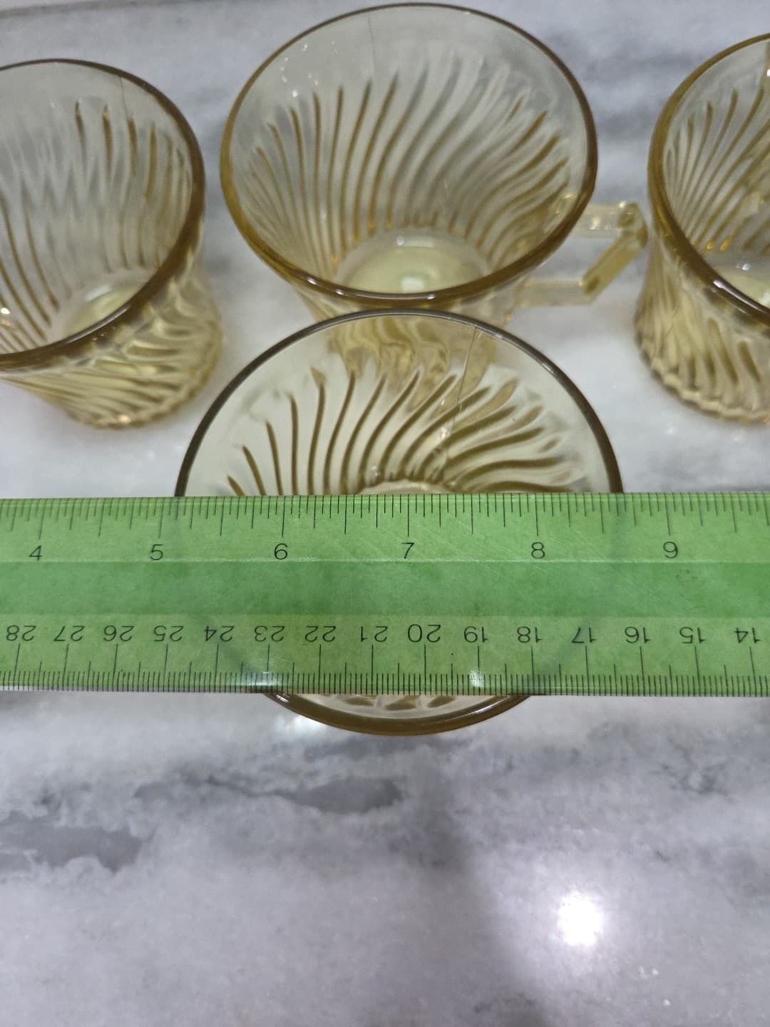 Federal Glass Diana Amber Yellow Coffee Cups, Set of 4, Vtg Twisted Optic Glass - Thumbnail 9