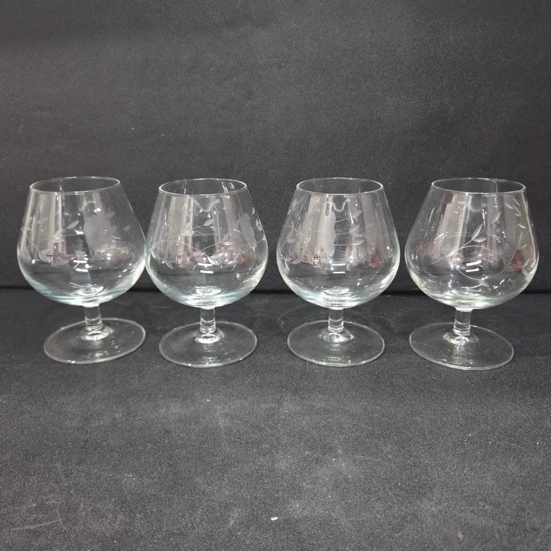Princess House Heritage Brandy Snifters, Set of 4, Etched Floral Crystal Glasses - Thumbnail 4