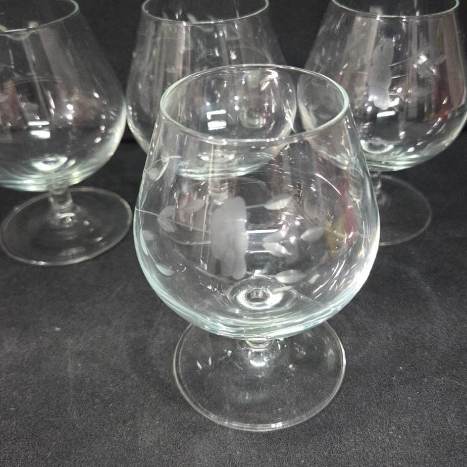 Princess House Heritage Brandy Snifters, Set of 4, Etched Floral Crystal Glasses - Thumbnail 6