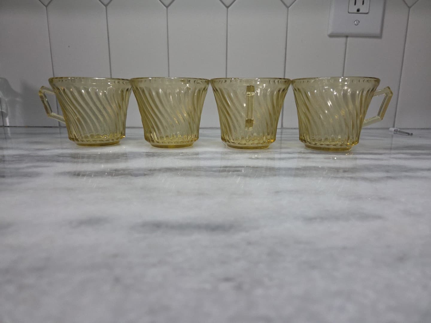 Federal Glass Diana Amber Yellow Coffee Cups, Set of 4, Vtg Twisted Optic Glass