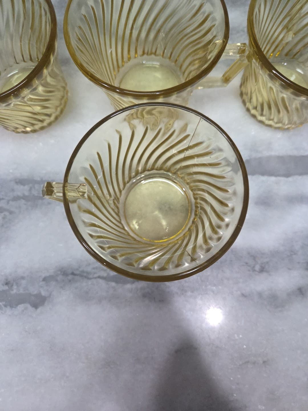 Federal Glass Diana Amber Yellow Coffee Cups, Set of 4, Vtg Twisted Optic Glass - Thumbnail 6