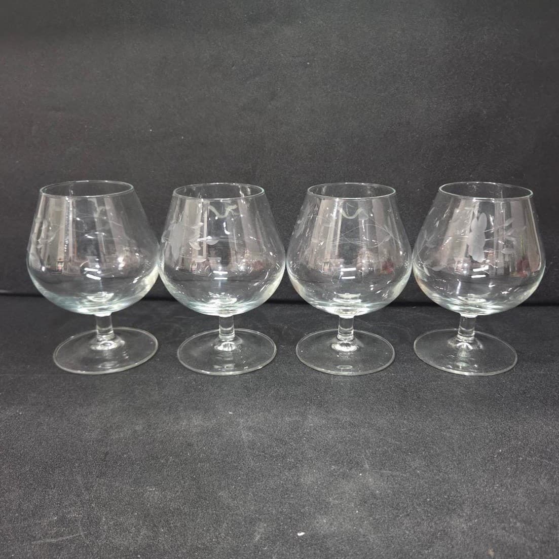 Princess House Heritage Brandy Snifters, Set of 4, Etched Floral Crystal Glasses - Thumbnail 5