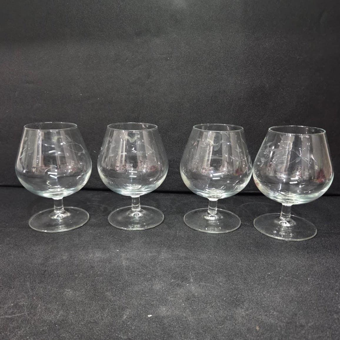 Princess House Heritage Brandy Snifters, Set of 4, Etched Floral Crystal Glasses - Thumbnail 2