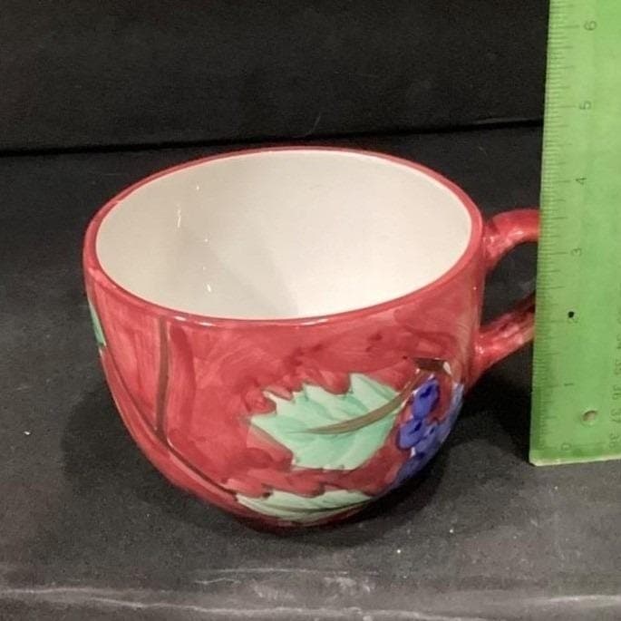 Crate & Barrel Fruit Theme Large Coffee Cup, Vintage Hand-Painted Ceramic Mug - Thumbnail 6