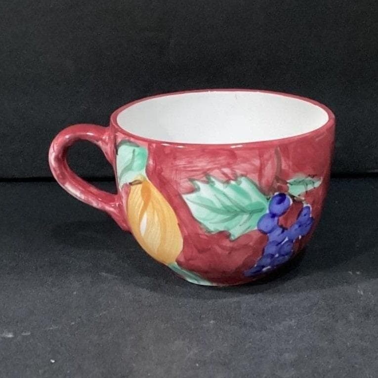 Crate & Barrel Fruit Theme Large Coffee Cup, Vintage Hand-Painted Ceramic Mug - Thumbnail 2