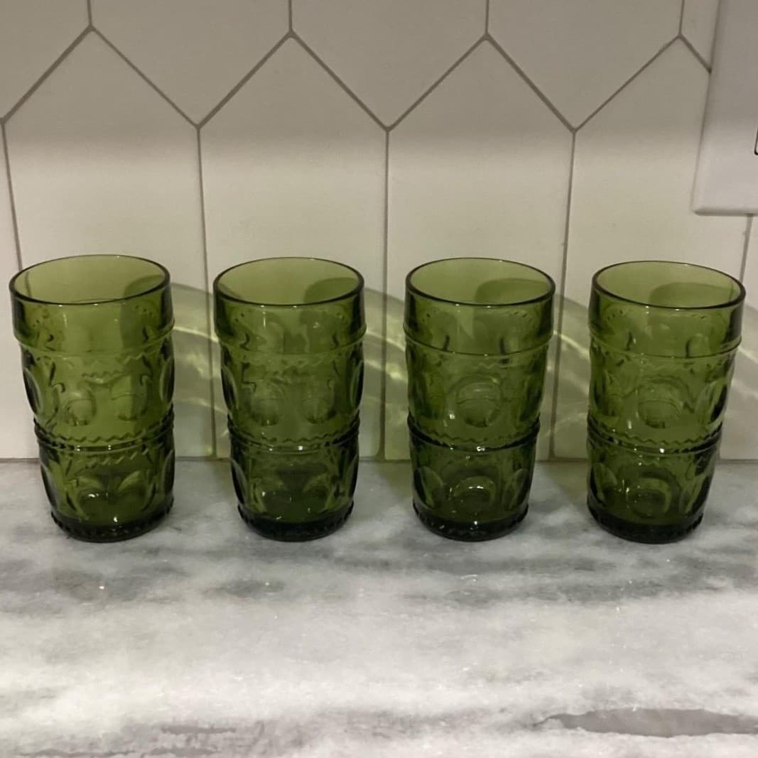 Indiana Glass Colony Park Lane Avocado Green Tumblers, Set of 4, Vintage Glasses - Thumbnail 10