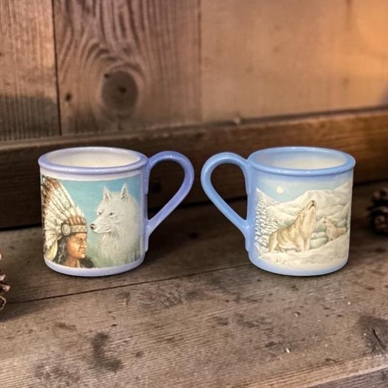 Certified International Mountain Summit Coffee Cups, Vtg Native American Design