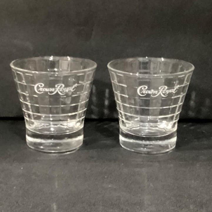 Crown Royal Optic Block Lowball Glasses, Set of 2, Vintage Whiskey Tumblers - Thumbnail 2