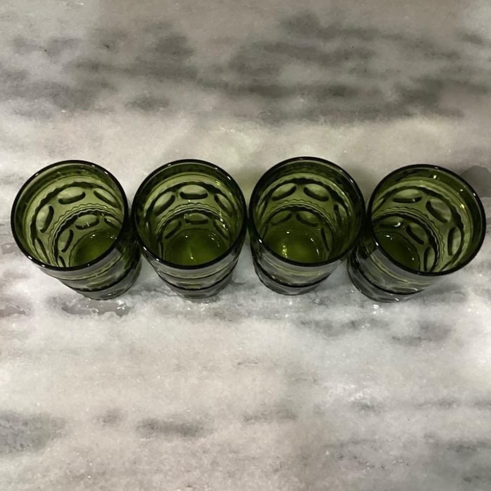 Indiana Glass Colony Park Lane Avocado Green Tumblers, Set of 4, Vintage Glasses - Thumbnail 4