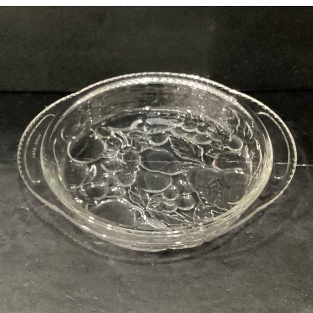 Libbey Glass Clear Embossed Fruit Pie Plate, Vintage Orchard Design Bakeware - Thumbnail 3