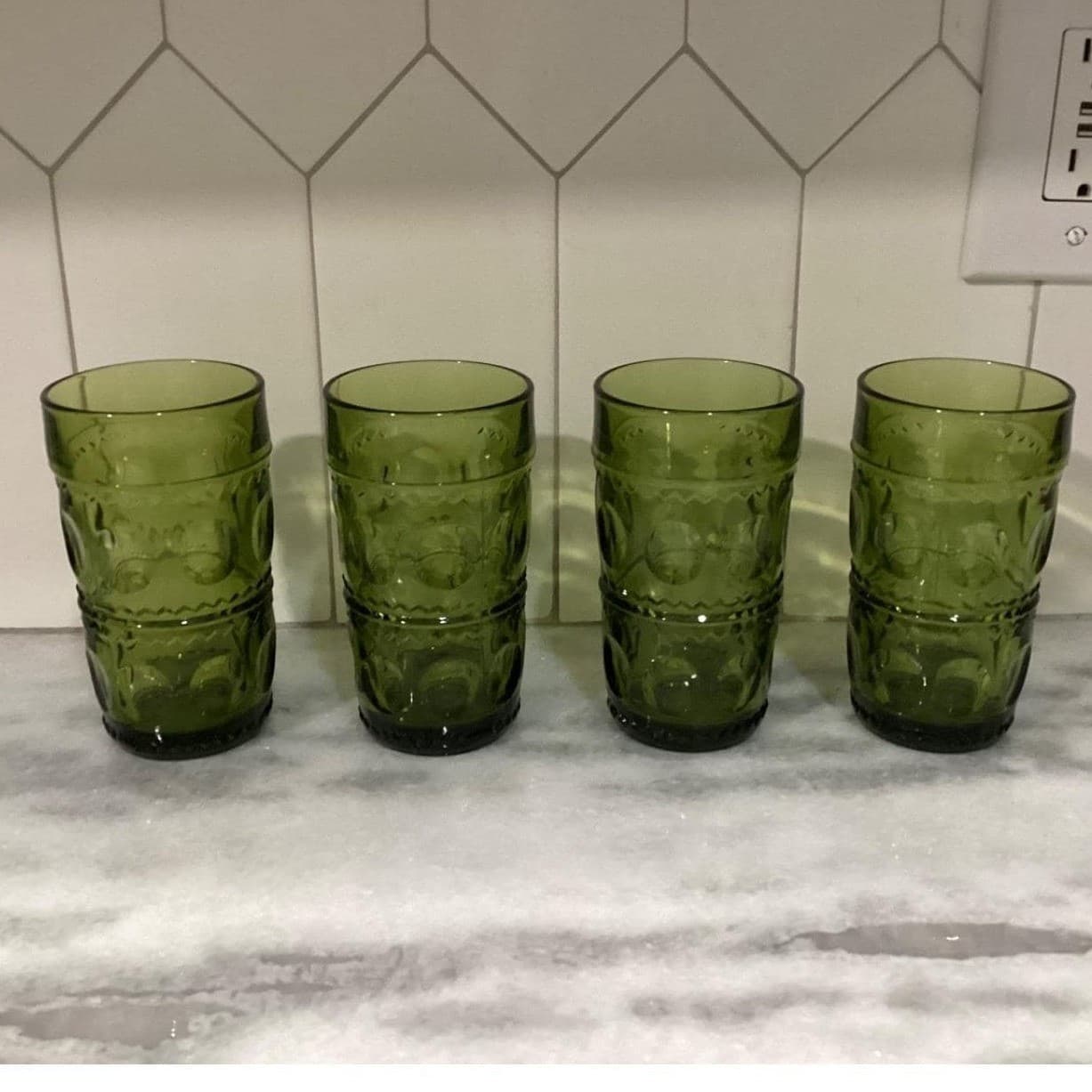 Indiana Glass Colony Park Lane Avocado Green Tumblers, Set of 4, Vintage Glasses - Thumbnail 2