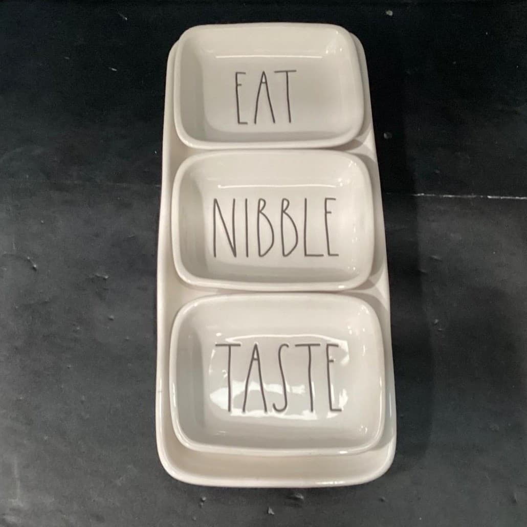 Rae Dunn "Taste Nibble Eat" Snack Platter, Four Piece Set, Farmhouse Serveware - Thumbnail 7