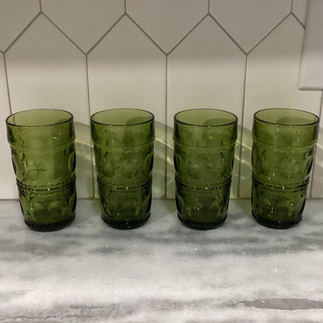 Indiana Glass Colony Park Lane Avocado Green Tumblers, Set of 4, Vintage Glasses - Thumbnail 9