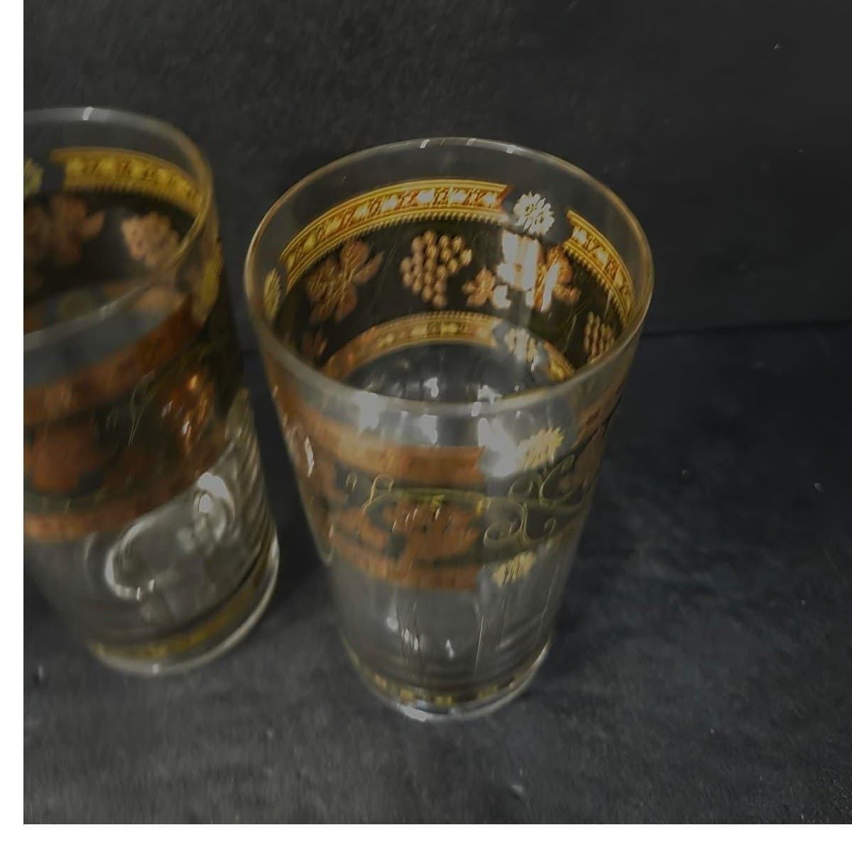 Cera Green & Golden Grapes Highball Glasses, Set of 2, Vintage Tumblers, Barware - Thumbnail 6