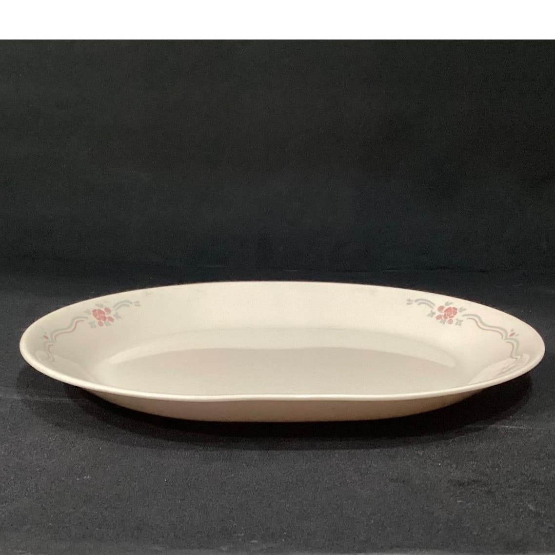 Corelle English Breakfast Oval Serving Platter, Pink Roses Blue Ribbons Vtg Tray - Thumbnail 7