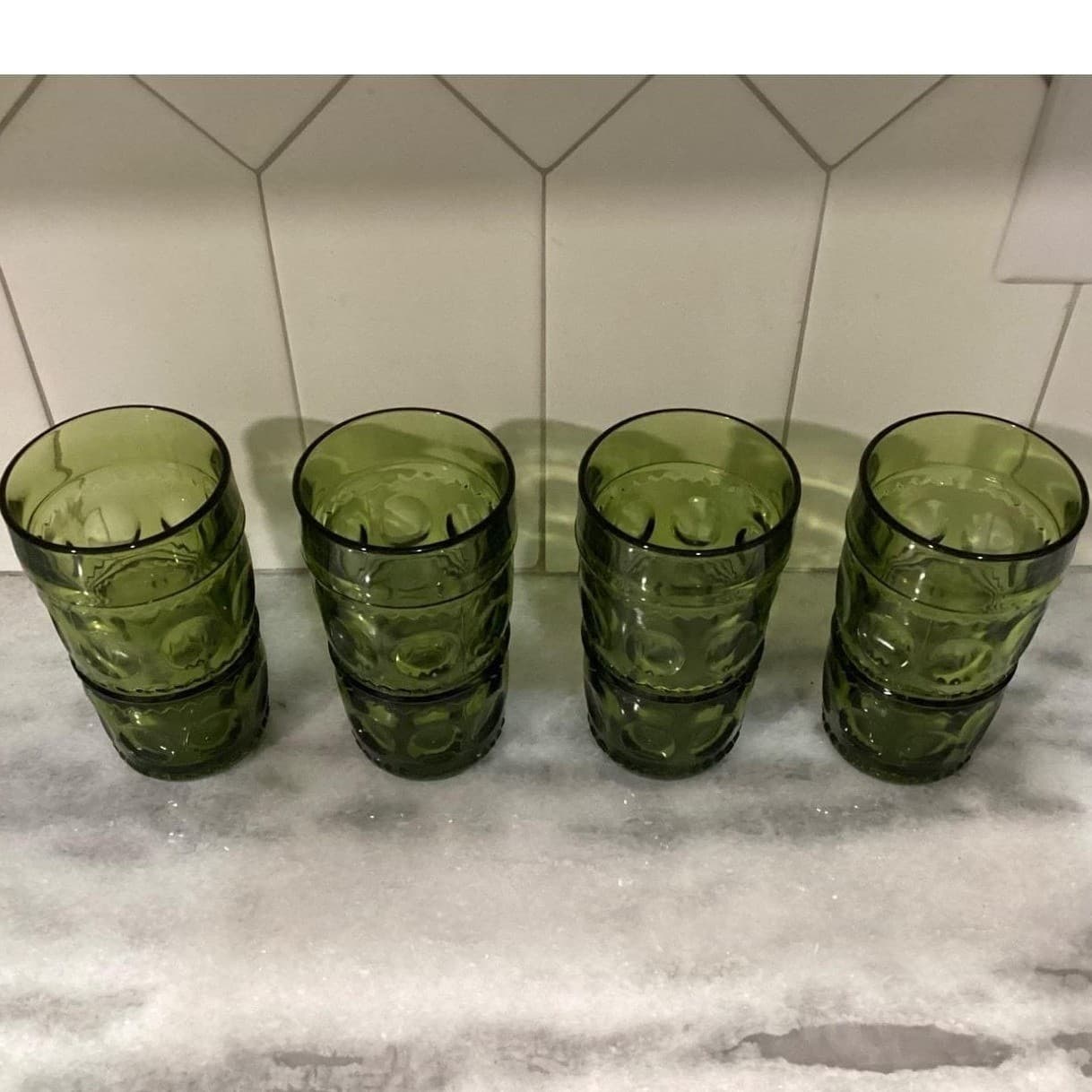 Indiana Glass Colony Park Lane Avocado Green Tumblers, Set of 4, Vintage Glasses - Thumbnail 3