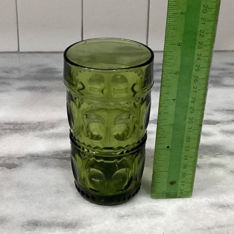 Indiana Glass Colony Park Lane Avocado Green Tumblers, Set of 4, Vintage Glasses - Thumbnail 6