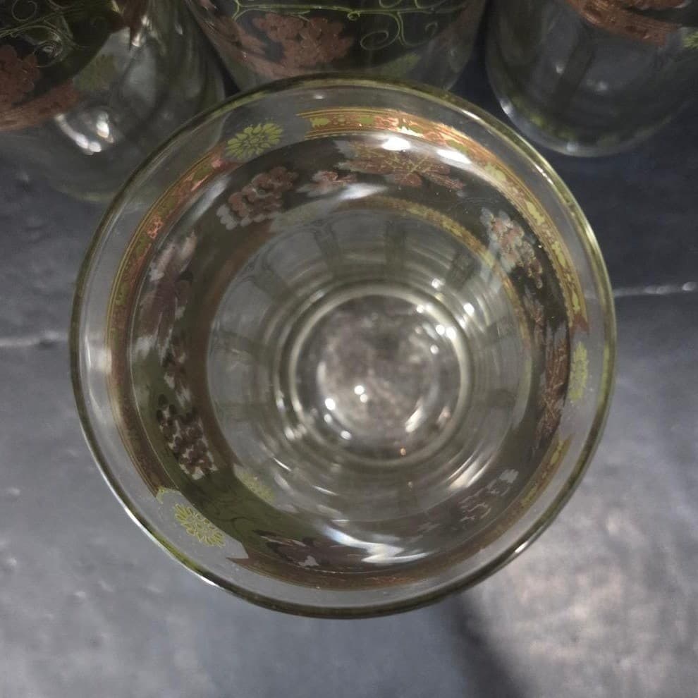 Cera Green & Golden Grapes Highball Glasses, Set of 4, Vintage Tumblers, Barware - Thumbnail 7