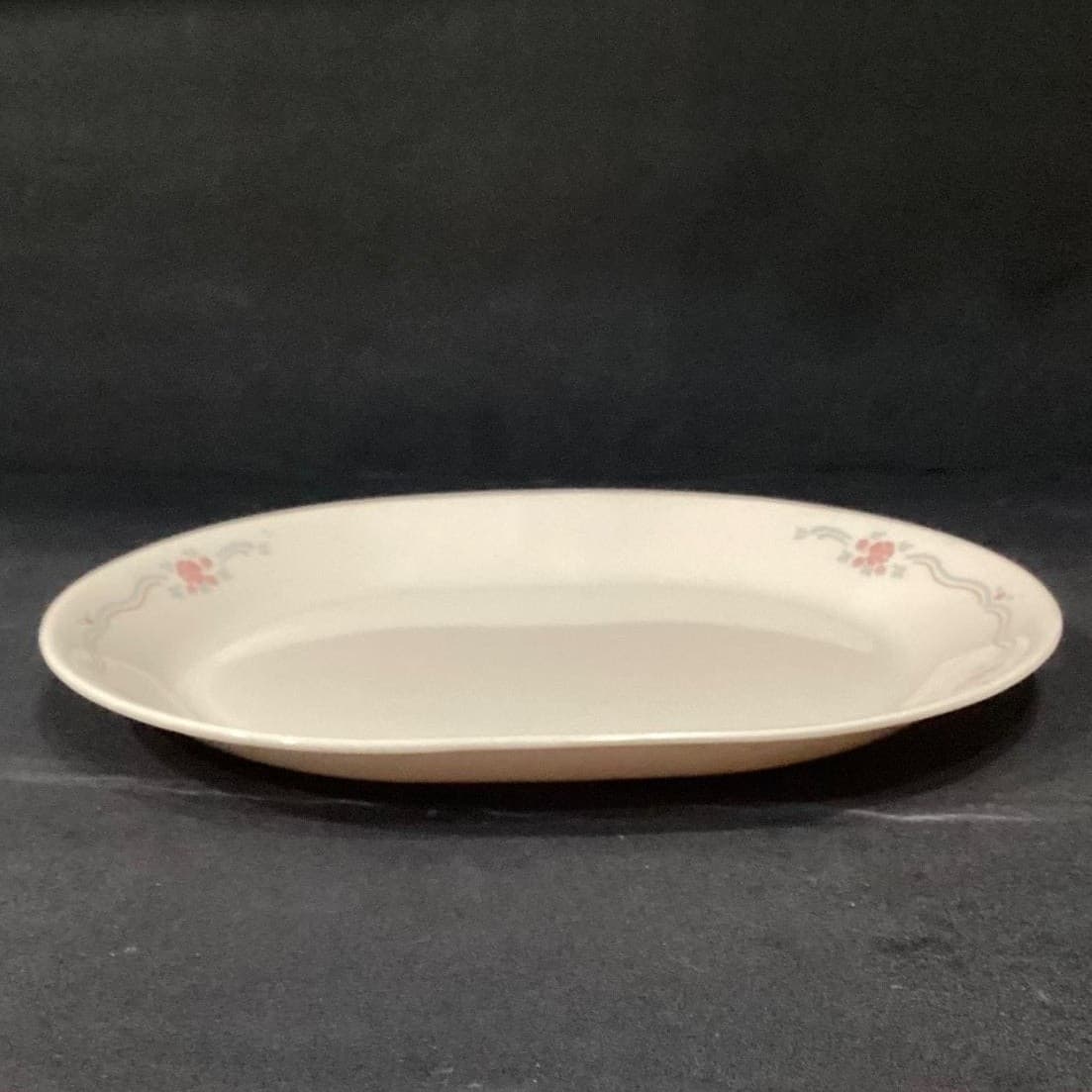 Corelle English Breakfast Oval Serving Platter, Pink Roses Blue Ribbons Vtg Tray - Thumbnail 5