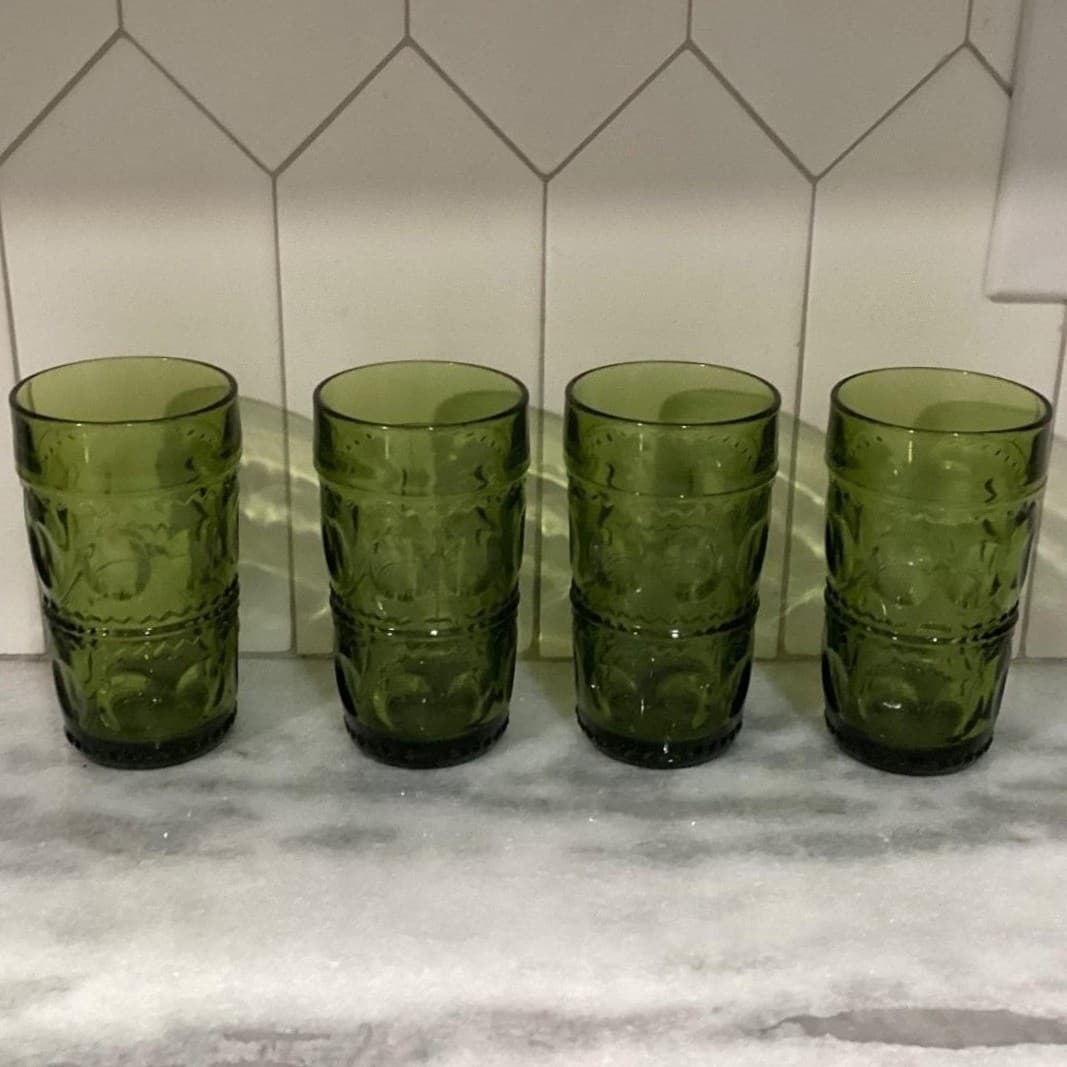 Indiana Glass Colony Park Lane Avocado Green Tumblers, Set of 4, Vintage Glasses - Thumbnail 11