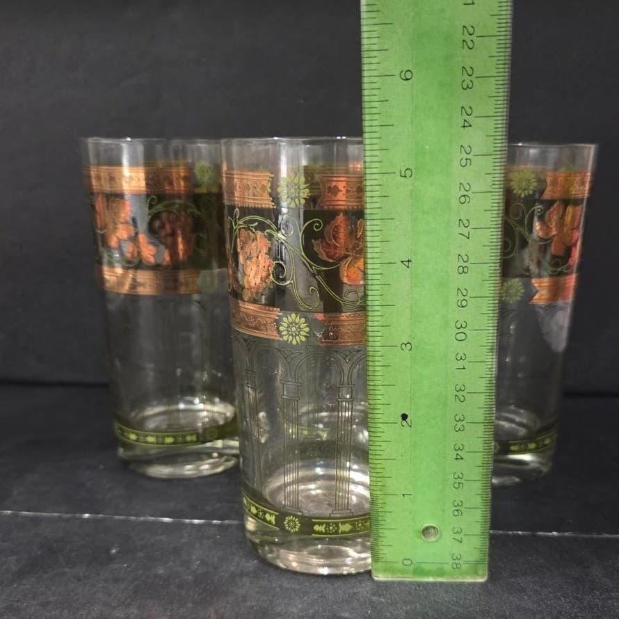 Cera Green & Golden Grapes Highball Glasses, Set of 4, Vintage Tumblers, Barware - Thumbnail 9
