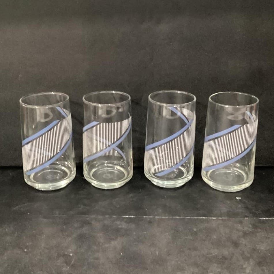 Georges Briard Style Tumblers, Set of 4, Vintage Blue Swirls & White Stripes - Thumbnail 2