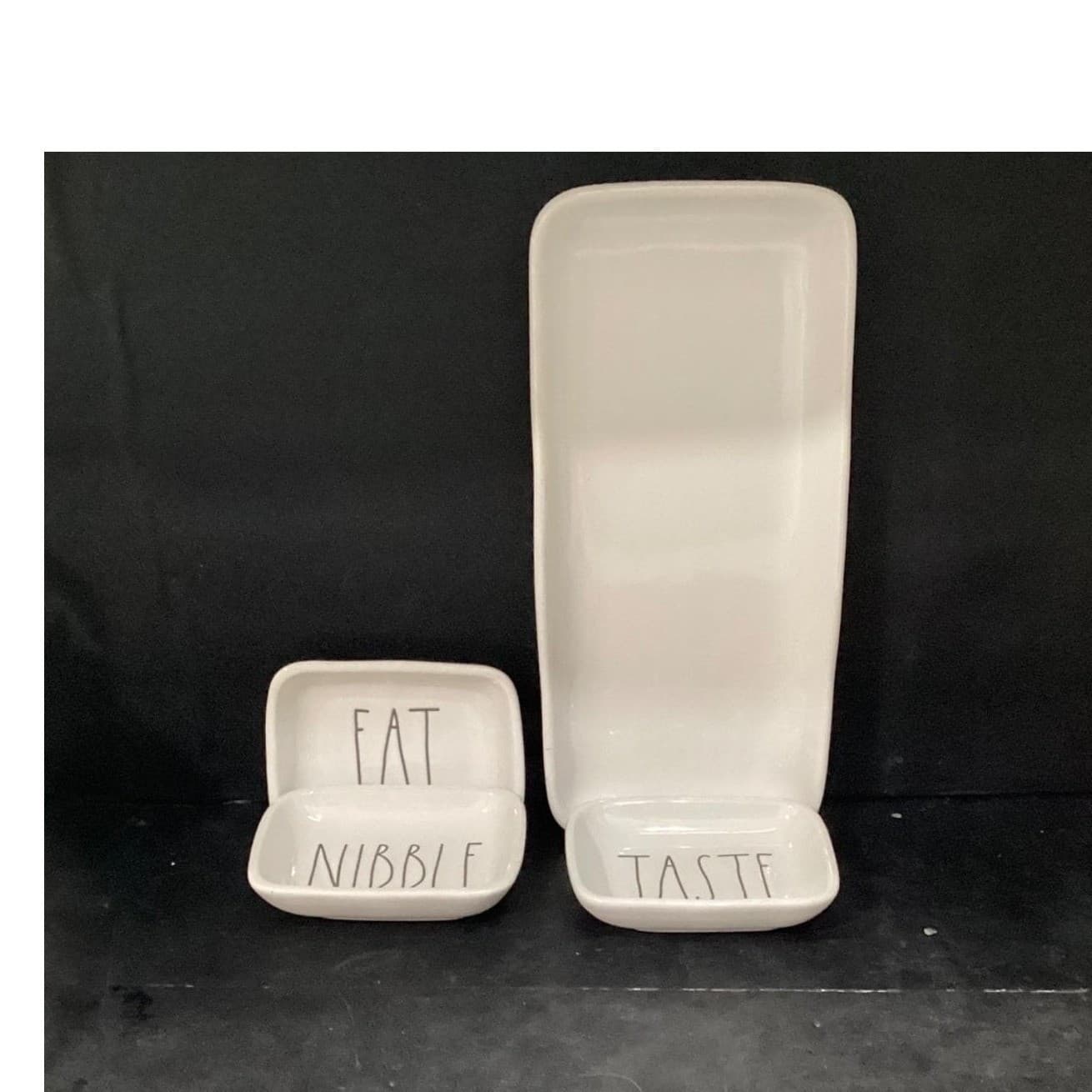 Rae Dunn "Taste Nibble Eat" Snack Platter, Four Piece Set, Farmhouse Serveware - Thumbnail 6