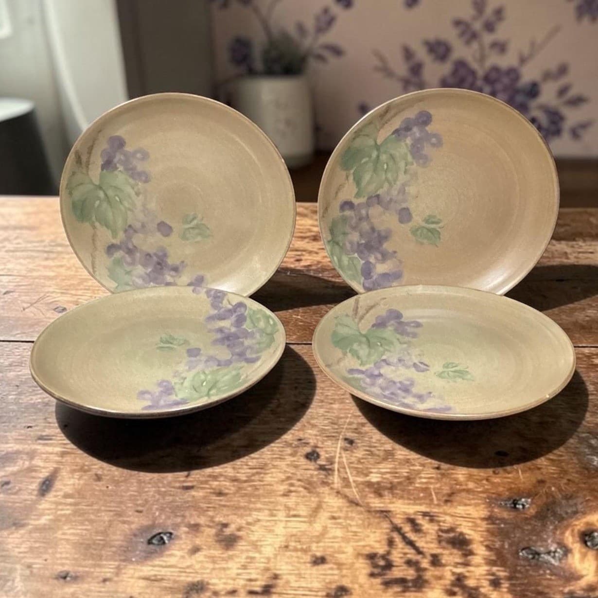 222 Fifth Grapevine Salad Plates, Set of 4, Vintage Purple Grapes Dinnerware