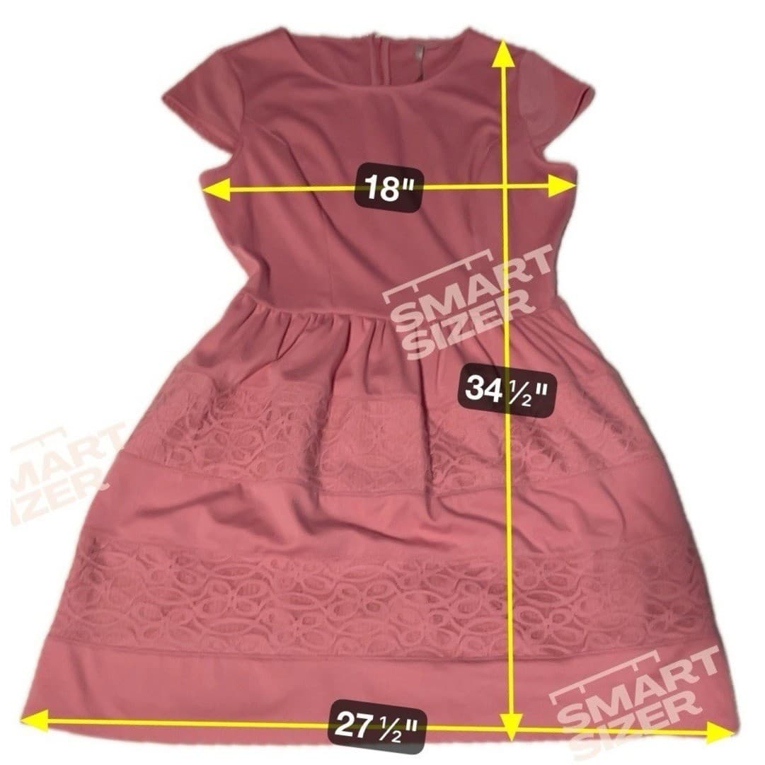 LC Lauren Conrad Pink Lace Detail Fit & Flare Dress Short Sleeve Crew Neck Sz 12 - Thumbnail 2