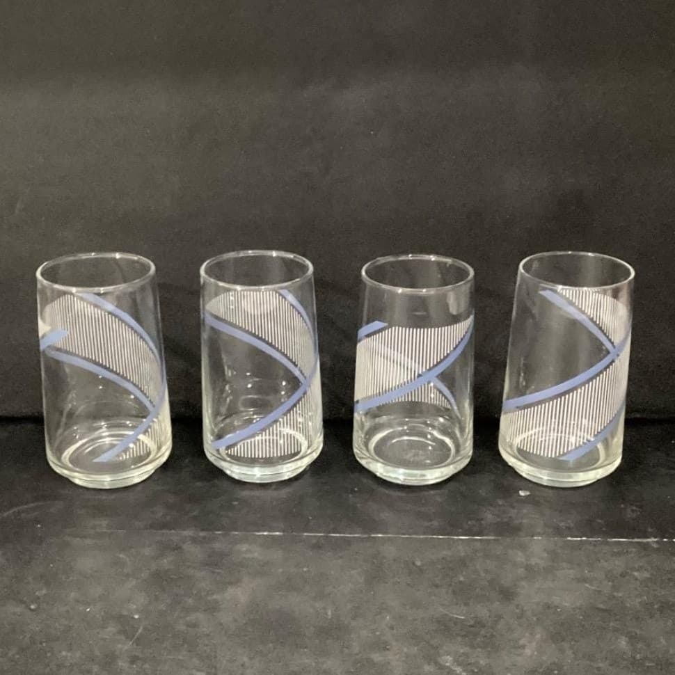 Georges Briard Style Tumblers, Set of 4, Vintage Blue Swirls & White Stripes - Thumbnail 11