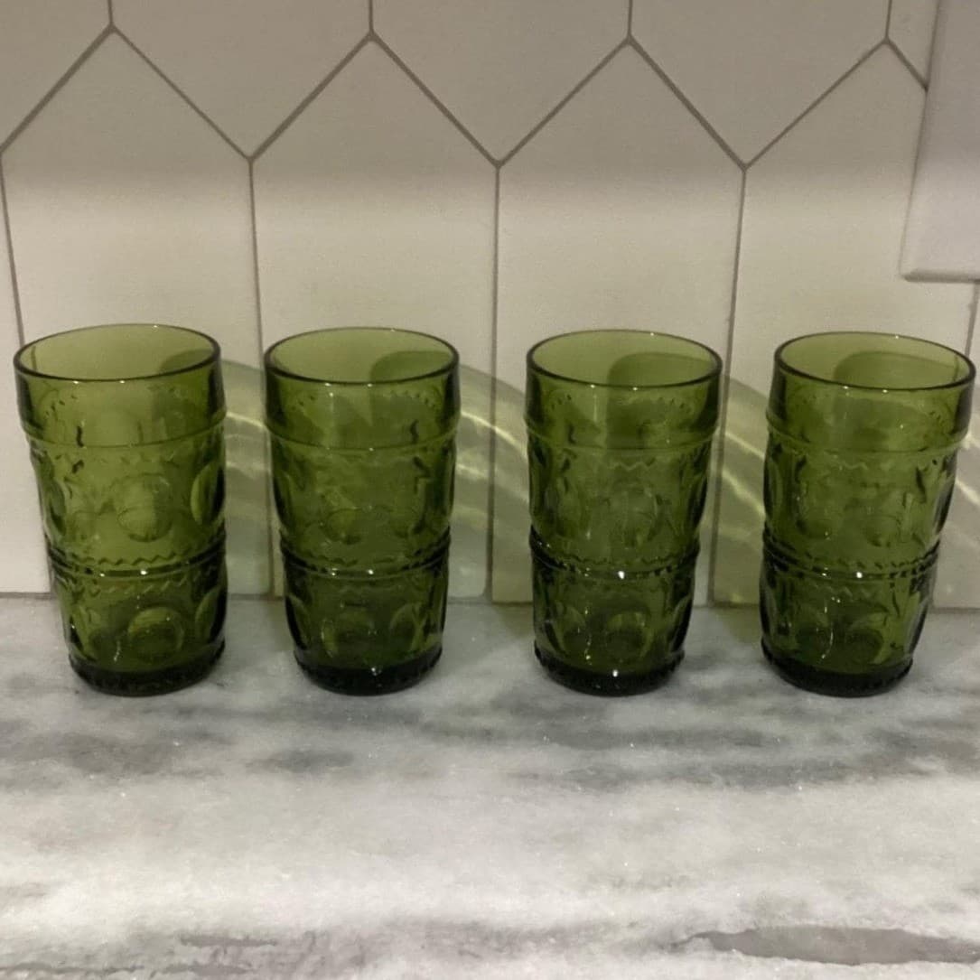 Indiana Glass Colony Park Lane Avocado Green Tumblers, Set of 4, Vintage Glasses - Thumbnail 8