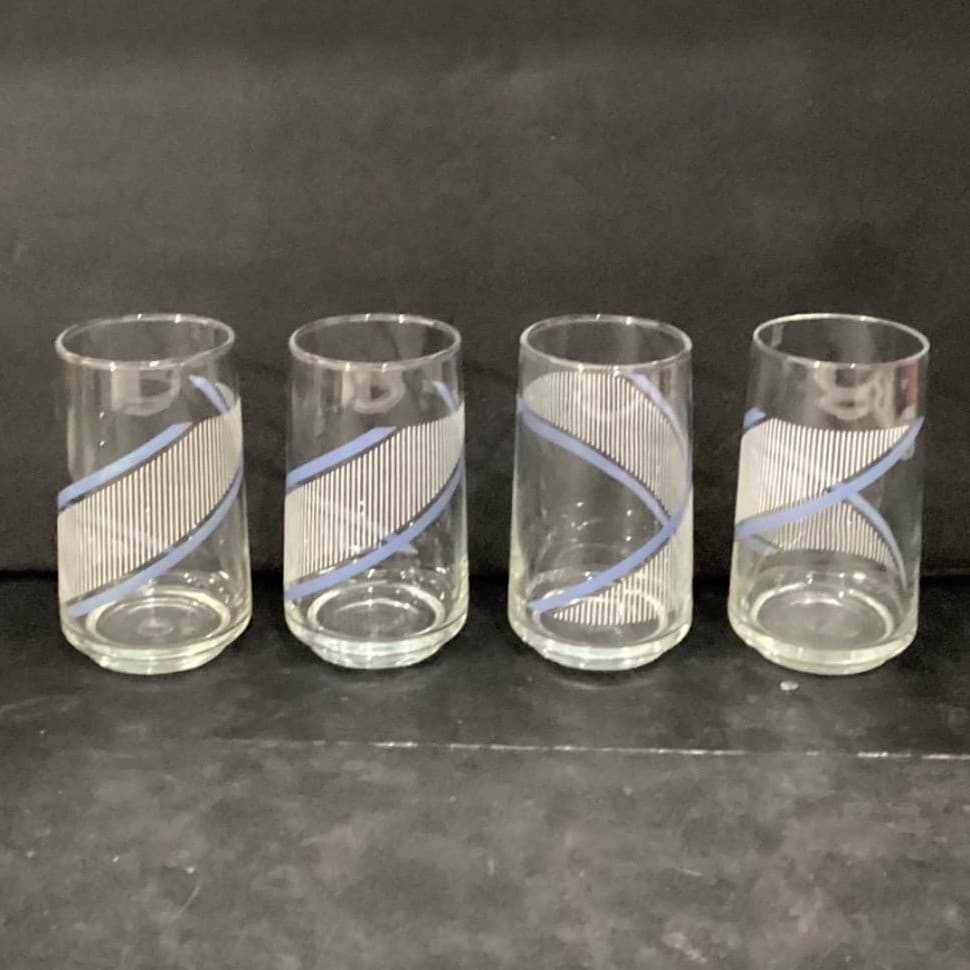 Georges Briard Style Tumblers, Set of 4, Vintage Blue Swirls & White Stripes - Thumbnail 9
