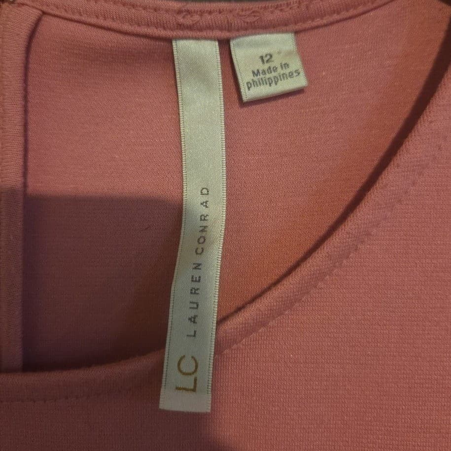 LC Lauren Conrad Pink Lace Detail Fit & Flare Dress Short Sleeve Crew Neck Sz 12 - Thumbnail 5
