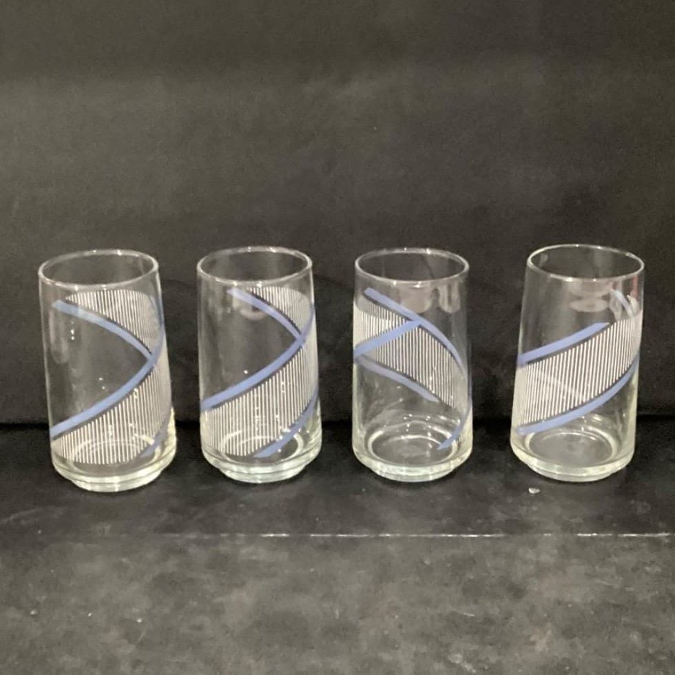 Georges Briard Style Tumblers, Set of 4, Vintage Blue Swirls & White Stripes - Thumbnail 10