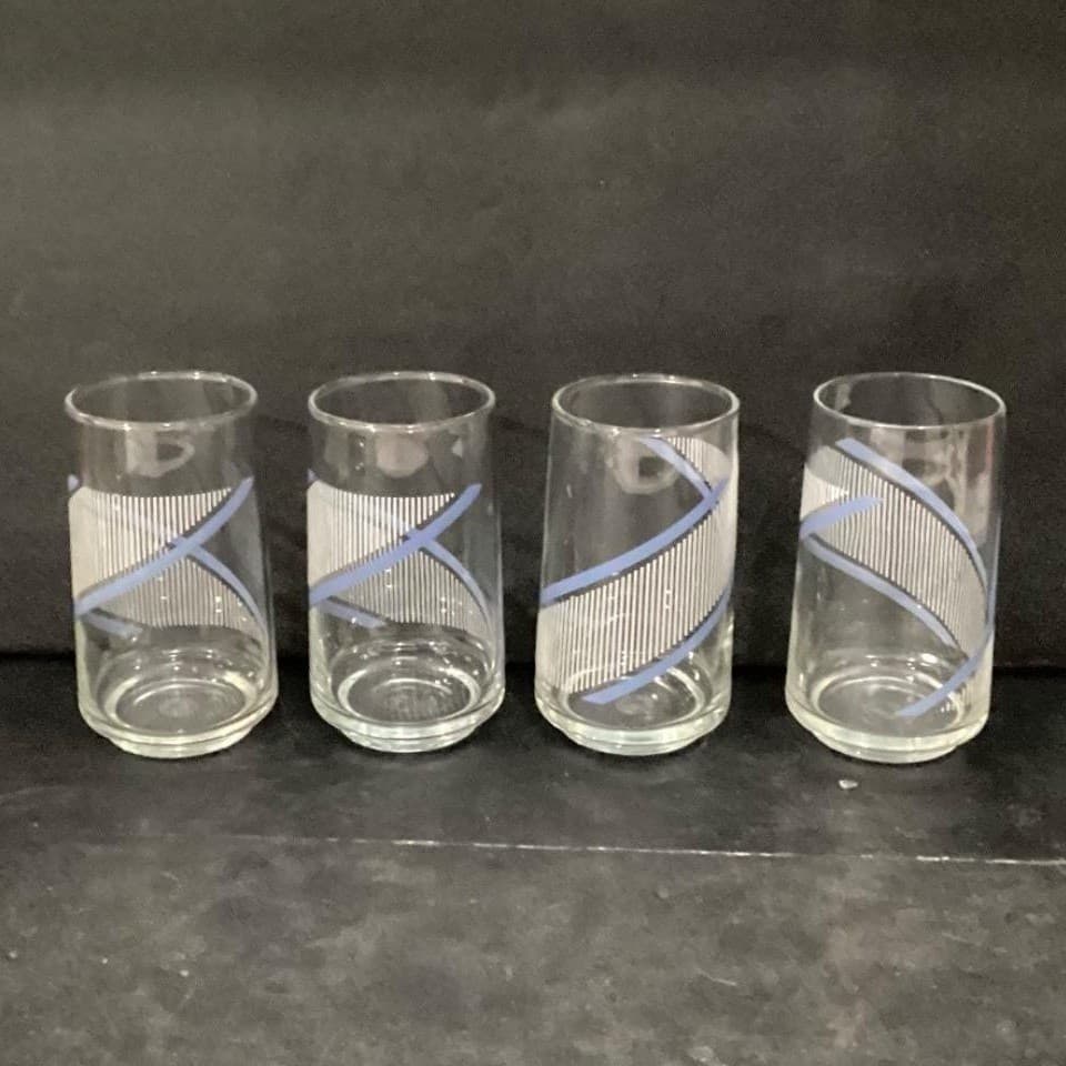 Georges Briard Style Tumblers, Set of 4, Vintage Blue Swirls & White Stripes - Thumbnail 8