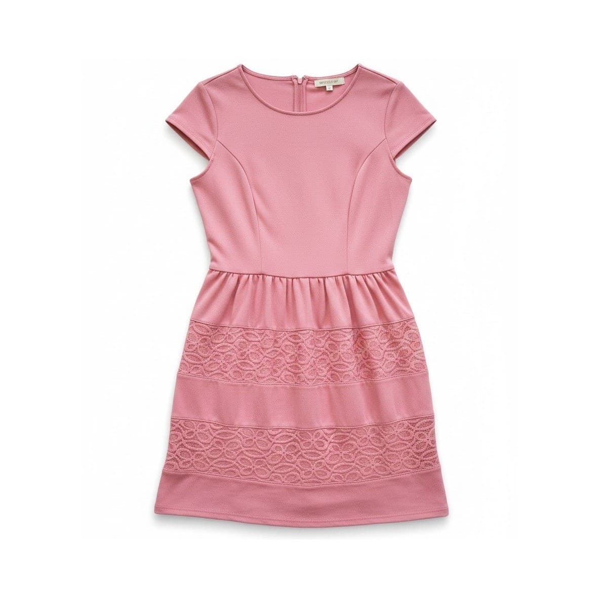 LC Lauren Conrad Pink Lace Detail Fit & Flare Dress Short Sleeve Crew Neck Sz 12