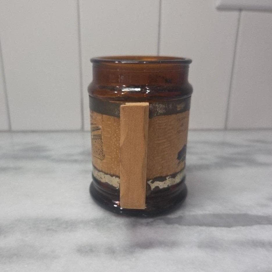 Puerto Rico Map Souvenir Glass Mug, Vintage Amber Cup, Wood Handled Glassware - Thumbnail 9