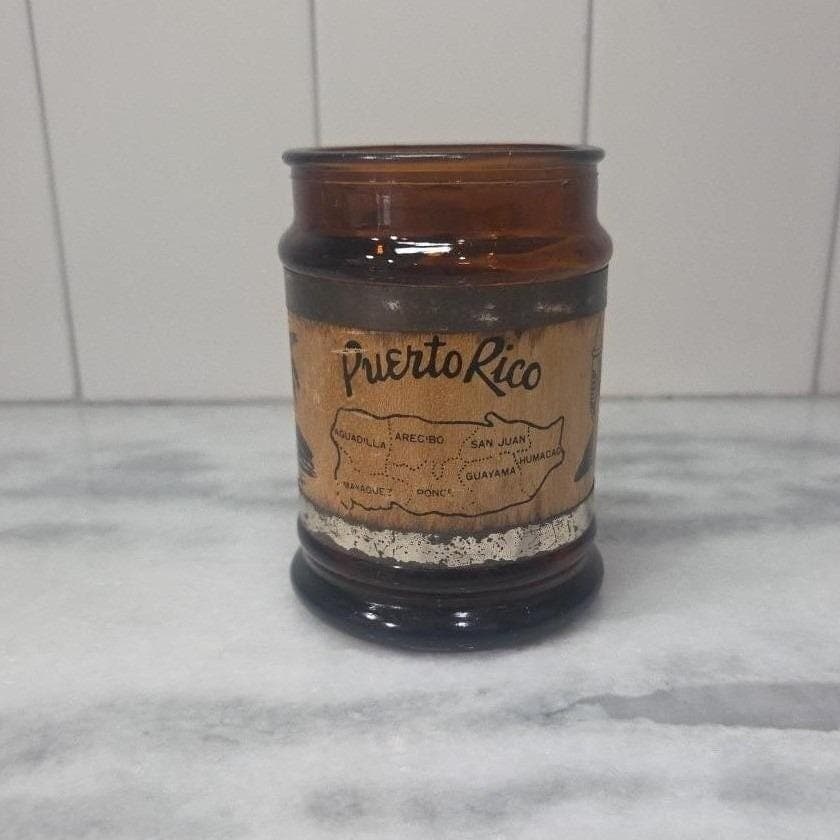 Puerto Rico Map Souvenir Glass Mug, Vintage Amber Cup, Wood Handled Glassware - Thumbnail 7