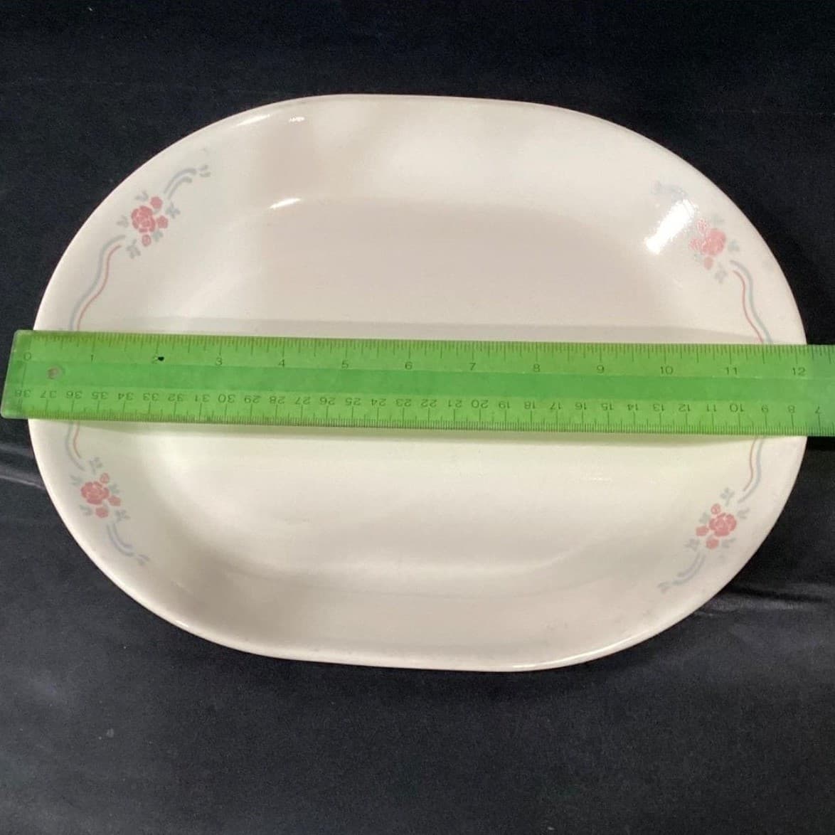 Corelle English Breakfast Oval Serving Platter, Pink Roses Blue Ribbons Vtg Tray - Thumbnail 4