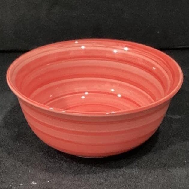Swirl Hand-Painted Cereal Bowl, Vintage Salmon Pink Glossy Ceramic Dinnerware - Thumbnail 7