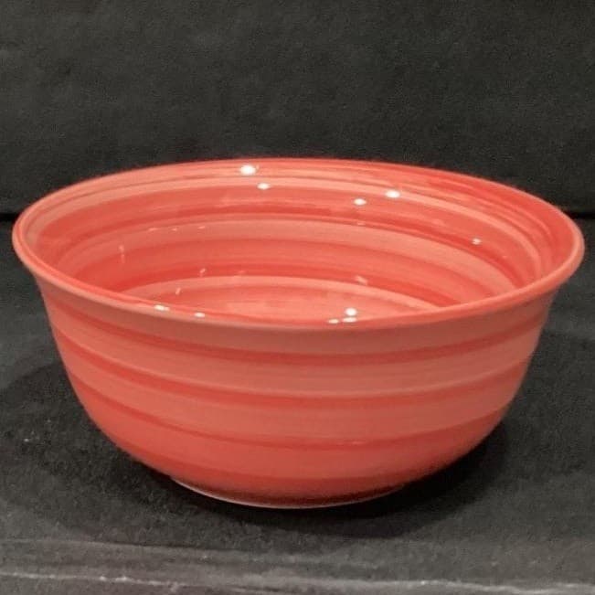 Swirl Hand-Painted Cereal Bowl, Vintage Salmon Pink Glossy Ceramic Dinnerware - Thumbnail 12