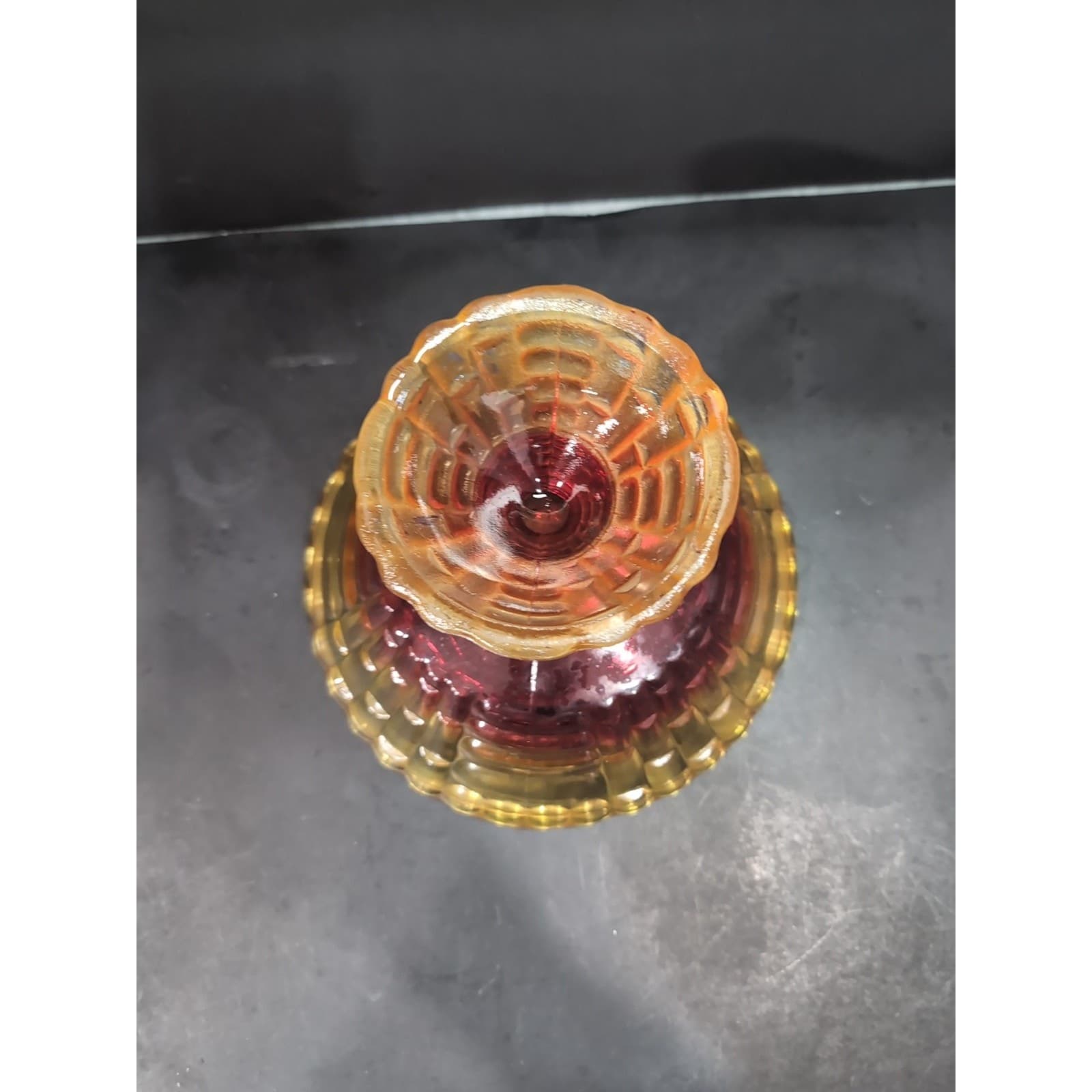 Jeanette "Louisa" Amberina Bowl, Vintage Pedestal Glassware, Carnival Fruit Bowl - Thumbnail 7