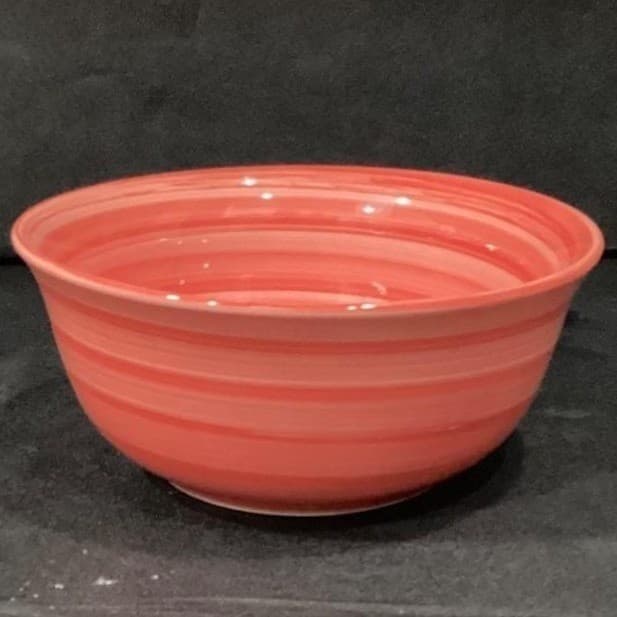 Swirl Hand-Painted Cereal Bowl, Vintage Salmon Pink Glossy Ceramic Dinnerware - Thumbnail 8