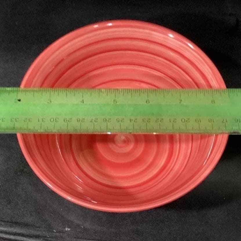 Swirl Hand-Painted Cereal Bowl, Vintage Salmon Pink Glossy Ceramic Dinnerware - Thumbnail 2