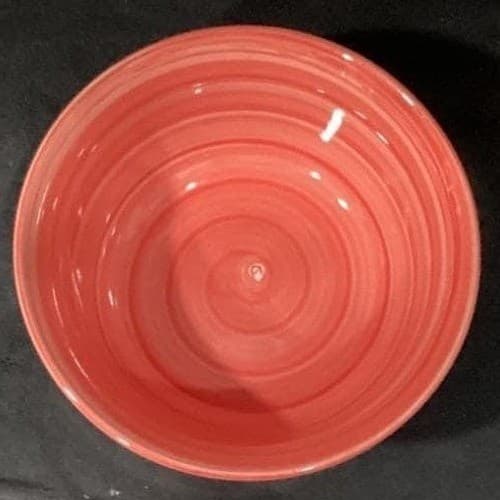 Swirl Hand-Painted Cereal Bowl, Vintage Salmon Pink Glossy Ceramic Dinnerware - Thumbnail 6